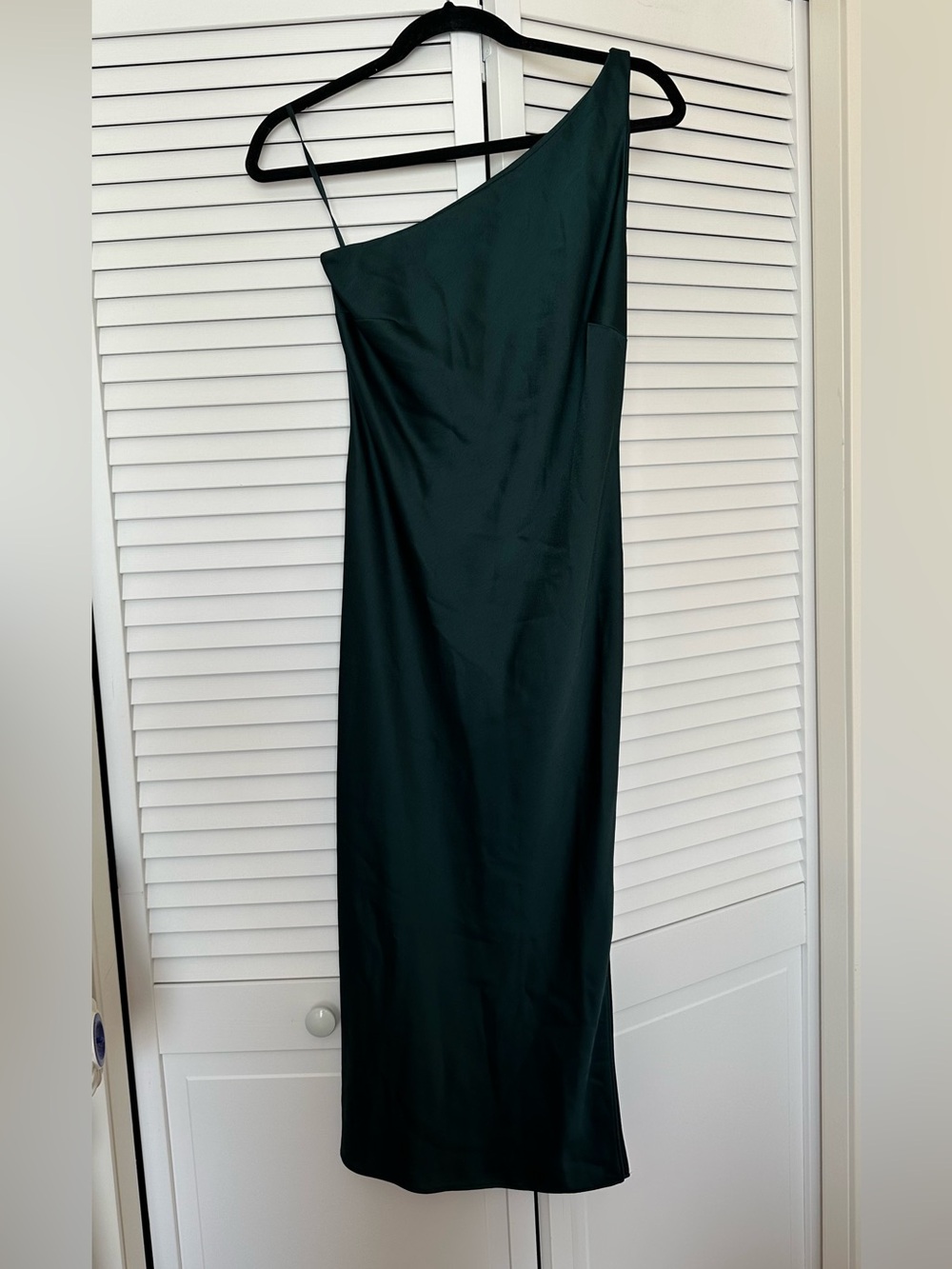 BHLDN One-Shoulder Dark Emerald Satin Dress size 2